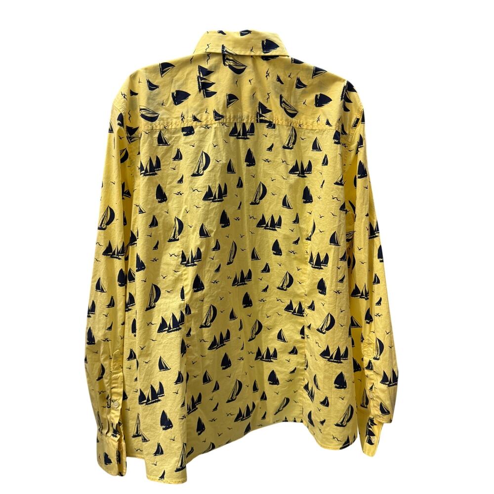 ⛵ L.L.Bean 3X-EXT Women’s Yellow Sailboat Cotton Button Shirt Coastal Prep - Picture 3 of 4